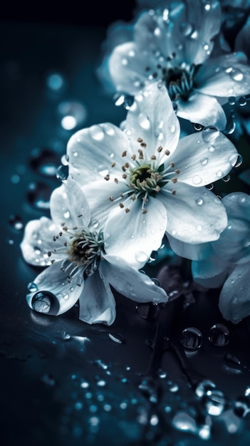 Schöne weiße Blumen mit blauem Hintergrund Nahaufnahme Bild generative AI
