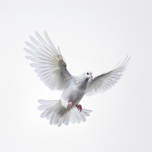 Schöne weiße Friedenstaubenvogel fliegende Flügel Bild auf dem Hintergrund KI-generierte Kunst