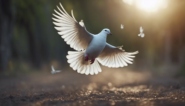 schöne weiße friedliche Taube fliegt, um freigelassen zu werden