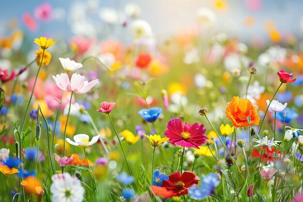 Foto schöne wiese voller frühlingsblumen