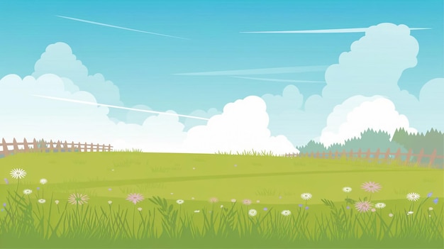 Schöne Wiesenlandschaft mit Vektorillustration des Himmelshintergrunds