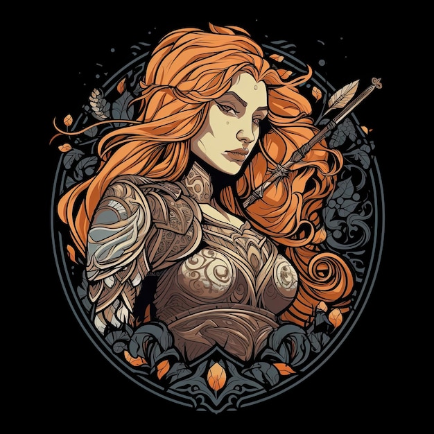 Schöne Wikinger-Sorgenfrau Tattoo-Kunst Vektorillustration für T-Shirt-Druckdesign