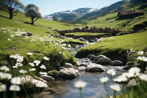 Schöne Wildblumen auf einer grünen Wiese