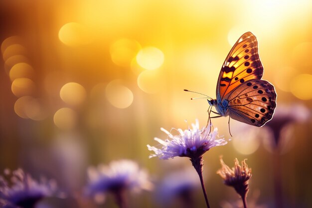 Schöne Wildblumen Hintergrund mit einem zarten Schmetterling