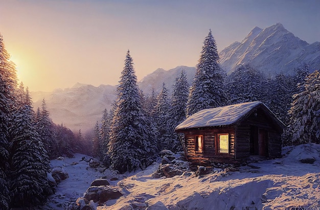 Foto schöne winterlandschaft im ölgemäldestil