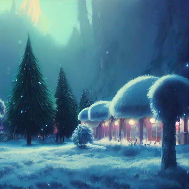Schöne Winterlandschaft mit Schnee- und Kiefernlandschaftsillustration mit Weihnachtsthema