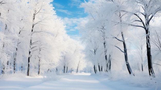 Schöne Winterlandschaft mit schneebedeckten Bäumen im Park