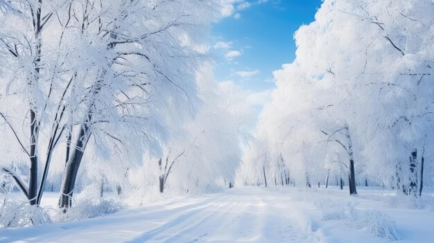 Schöne Winterlandschaft mit schneebedeckten Bäumen im Park