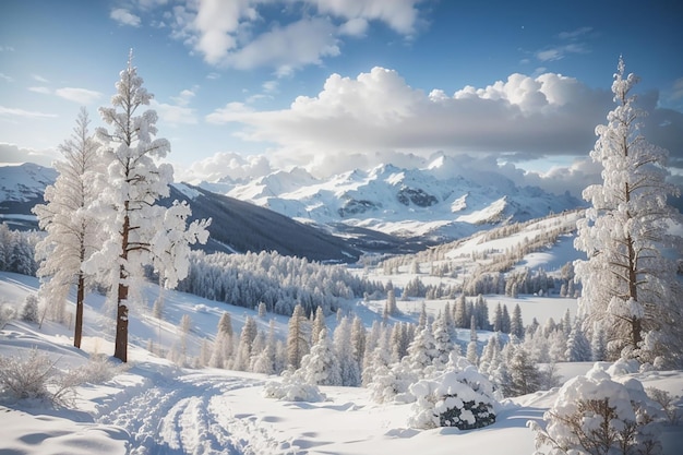 Schöne Winterlandschaft mit schneebedeckten Bäumen