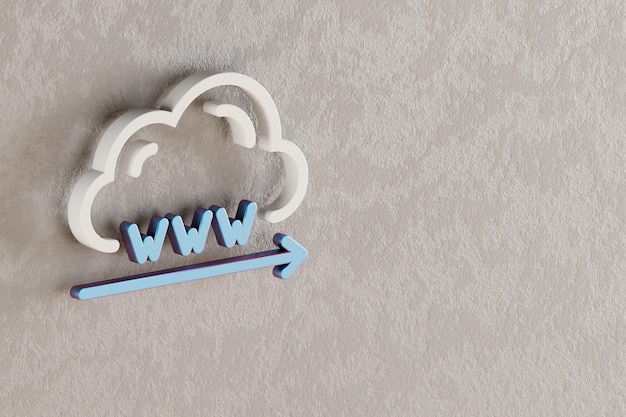 Foto schöne wolke domain-name-symbol auf der wand heller hintergrund 3d-rendering-illustration hintergrund pa