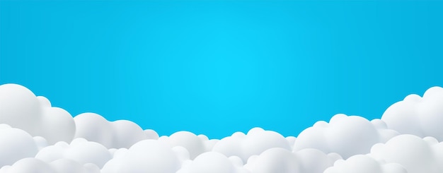 Schöne Wolken am blauen Himmelshintergrund Platz für Text Sommertag paperart Banner-Header Frühlings-Morgenvorlage-Grenze-Header Vektor-Illustration