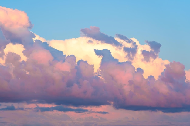 Schöne Wolken, die von der untergehenden Sonne beleuchtet werden. Eine Wolke in Form eines Hundes, Pareidolie