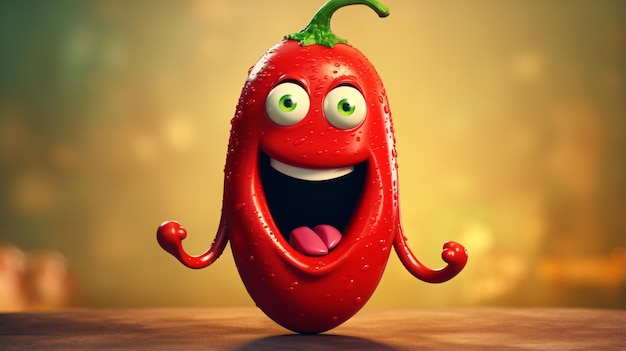 Foto schöne zeichentrickfigur mit hot chili pepper
