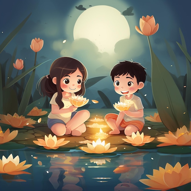 Foto schöne zeichentrickfilme zum loy krathong festival