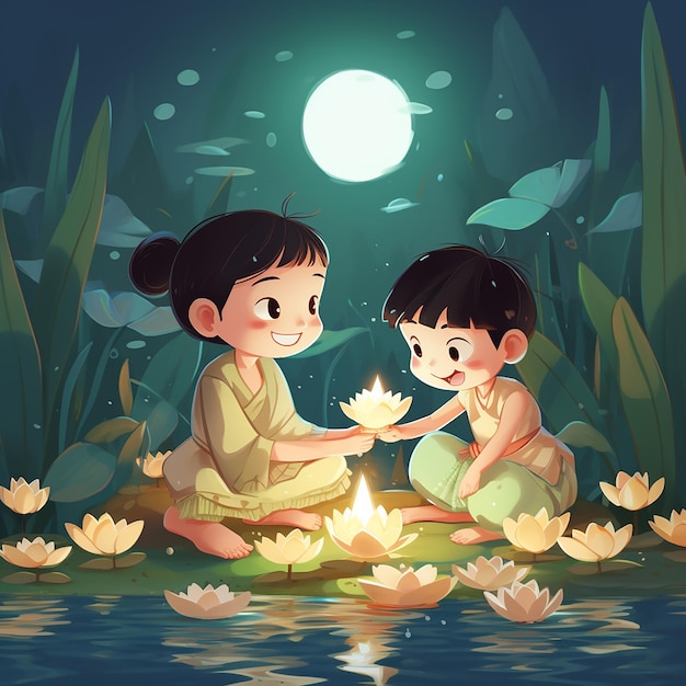 Foto schöne zeichentrickfilme zum loy krathong festival