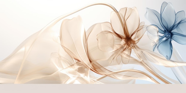 Schöner abstrakter beige-blauer, cremefarbener, transparenter Hintergrund mit Blumenmuster, schöne generative KI AIG32