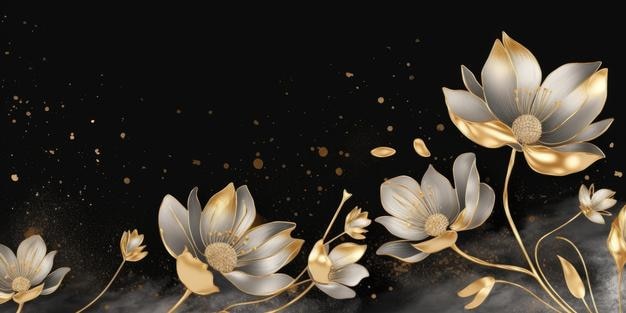 Schöner abstrakter schwarz-goldener Luxus-Aquarell-Blumenmuster-Hintergrund Generative AI AIG32