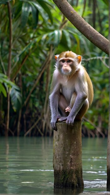 Schöner Affe im Sundarban von Bangladesch Fotografie Bild Ai erzeugte Kunst