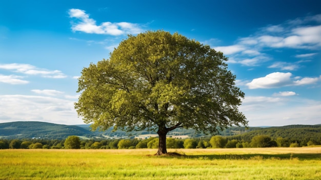 Foto schöner baum mitten auf einem bedeckten feld