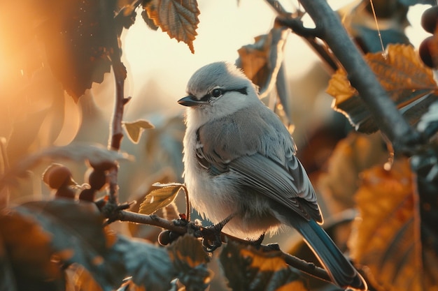 Schöner blauer Tittvogel sitzt auf einem Zweig im Wald