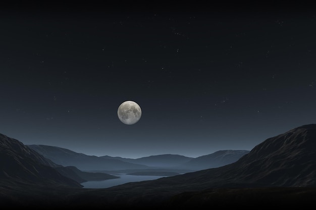 Schöner Blick auf Berge und See vor klarem Himmel bei Nacht