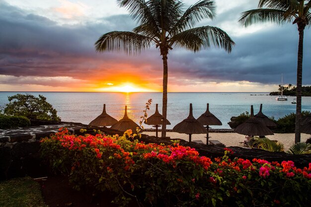 Foto schöner blick auf das meer gegen den himmel beim sonnenuntergang