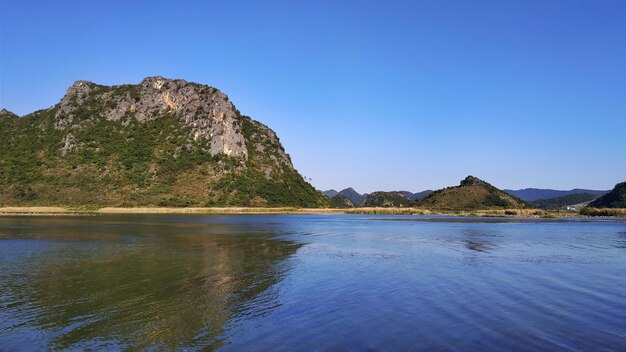 Schöner Blick auf den See vor klarem blauen Himmel