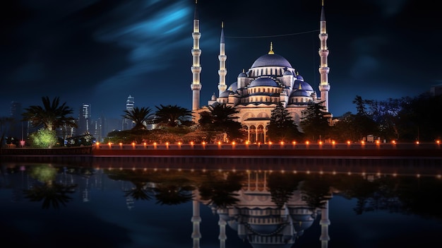 schöner Blick auf die Moschee nachts mit schönen Lichtern