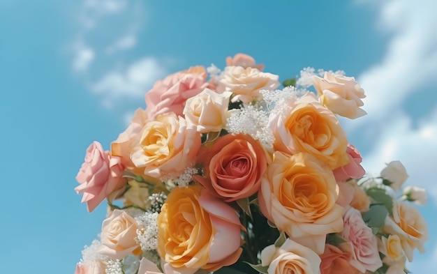Schöner Blumenstrauß auf farbigem Hintergrund. Platz für Text