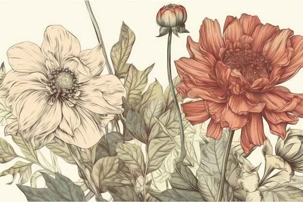 Schöner Blumenstrauß aus bunten Blumen auf einem leeren weißen Hintergrund Generative AI
