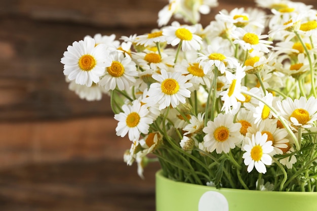 Schöner Blumenstrauß aus Gänseblümchen in der Tasse aus nächster Nähe