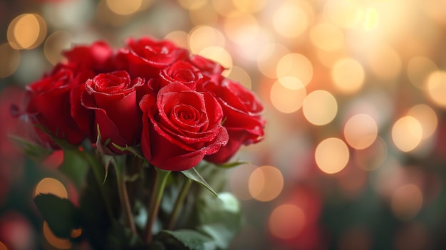 Schöner Blumenstrauß, rote Rose der Liebe, Hintergrundbilder, Hintergrund, Glitzer, Valentinstag-Konzept, generative KI