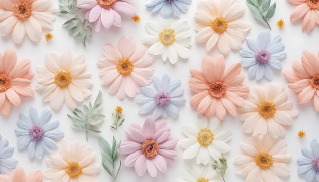 Schöner blumiger Hintergrund verschiedene bemalte Blumen auf weißem Hintergrund