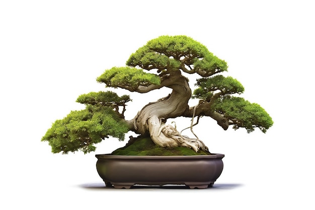 Schöner Bonsai-Baum auf weißem Hintergrund realistisch sehr detailliert