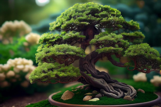 Schöner Bonsai-Baum im Garten