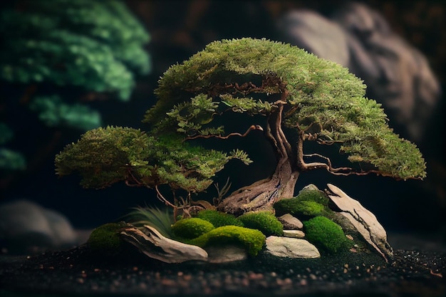 Schöner Bonsai-Baum im Garten