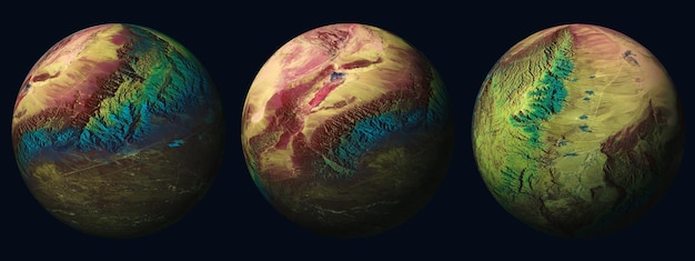 Foto schöner bunter 3d-traumplanet bei sonnenaufgang oder sonnenuntergang