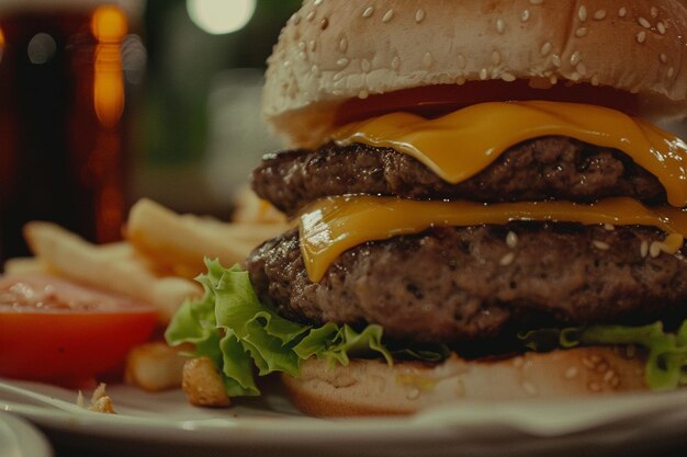 Schöner Burger mit Käse und Salat ar c