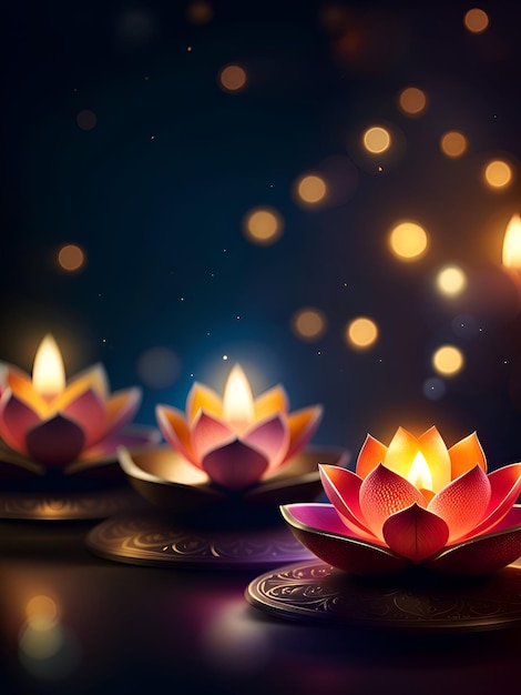 Schöner Diwali-Hintergrund mit Lichtern und Lotusblume