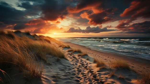 Foto schöner dünenstrand bei sonnenuntergang nordsee deutschland