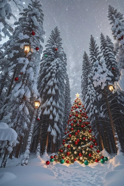 Schöner festlicher, verschneiter Weihnachtshintergrund mit Weihnachtsbeleuchtung