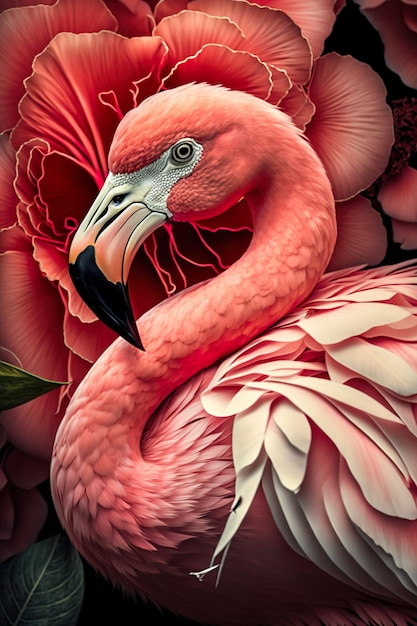 Schöner Flamingo-Blumen-Plakat-Druck Generative AI