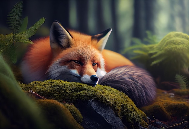 Schöner Fuchs schläft in den Dünen