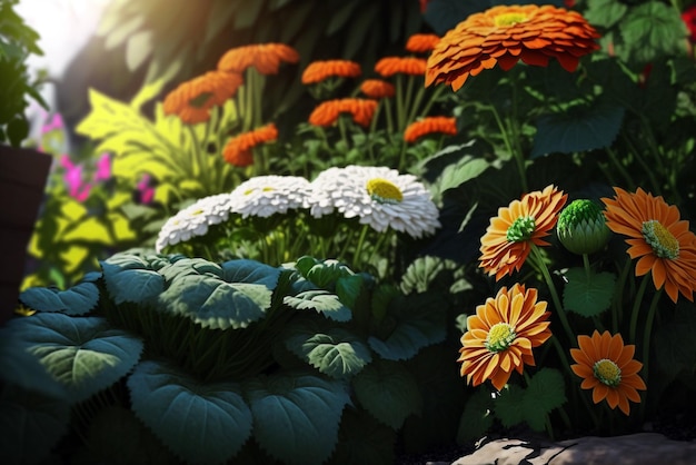 Schöner Garten voller schöner und bunter Blumen Generative ai Illustration