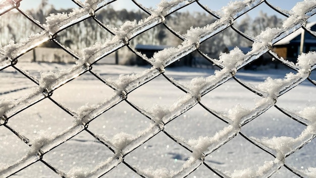 Schöner gefrorener Drahtzaun draußen im Winter