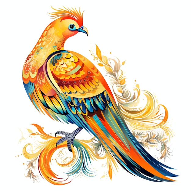 Schöner goldener Fasan mit seinem kunstvollen Farbvogel Aquarell Illustration Clipart