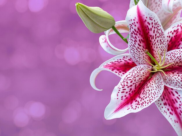 Schöner Haufen bunter Tiger-Lilie-Blumen auf unscharfem Hintergrund. Festliches Blumenkonzept. Blumenkarte mit Blumen.