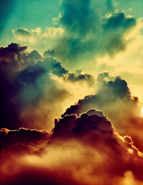 Schöner Himmel mit klaren Wolken bei Sonnenaufgang 3d illustriert