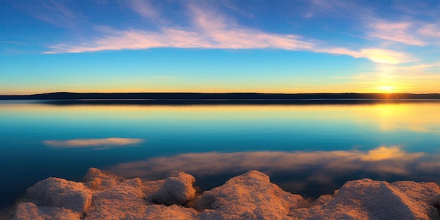 Foto schöner himmel und sonnenuntergang über einem großen see