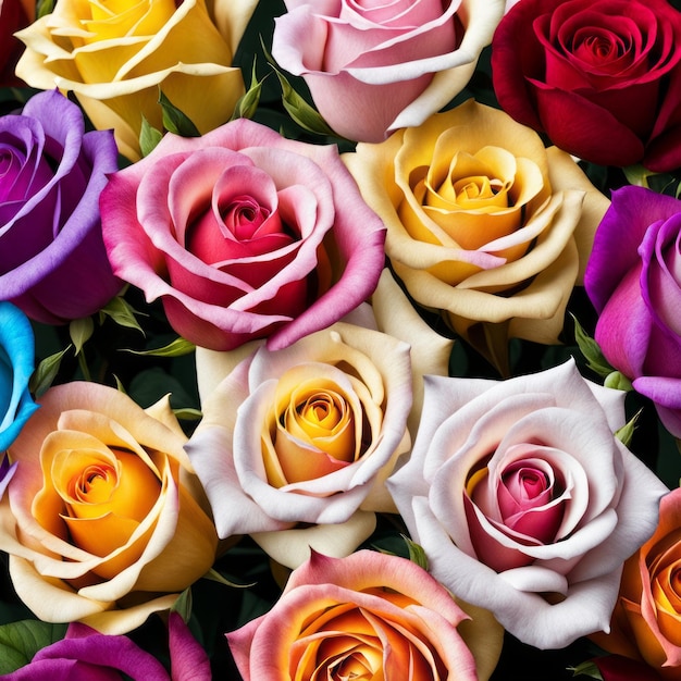 Schöner Hintergrund mit bunten Rosen, die als Blumenstrauß arrangiert sind